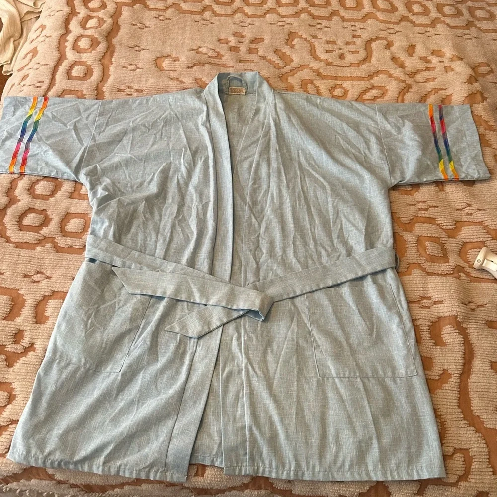 Vintage 1970s Mr. Hawaii "Rainbow Stripe" Yukata Kimono Robe - Picture 2 of 4